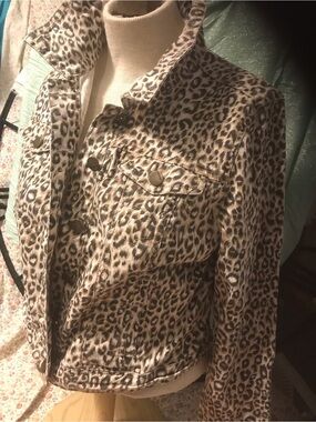 Jou Jou Leopard Print Jean Jacket in Beige and Black